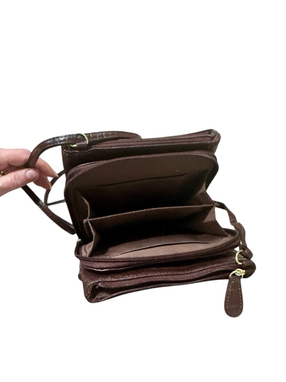 Giani Bernini Triple-Zip Pebble Leather Dasher Crossbody Women's Wine - Picture 5 of 7